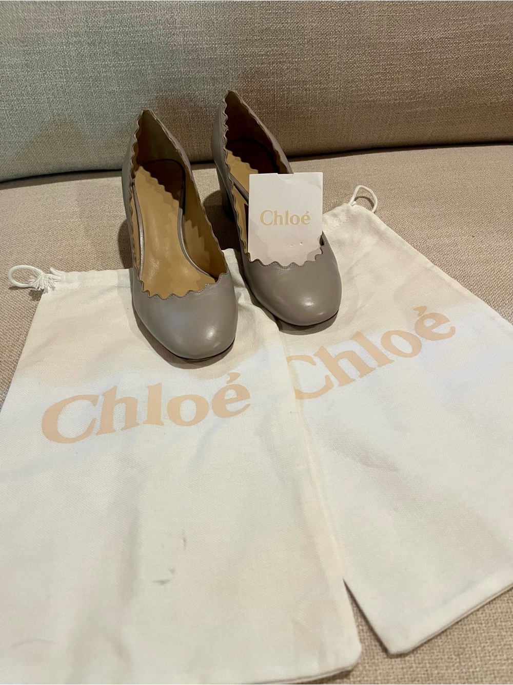 Chloe Lauren Women's Scalloped Leather Pumps in Gray